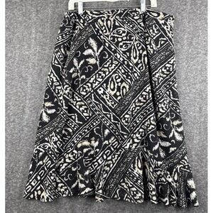 Alfred Dunner Skirt 16W Black Tan Patterned Midi Elastic Waist Career Plus Size